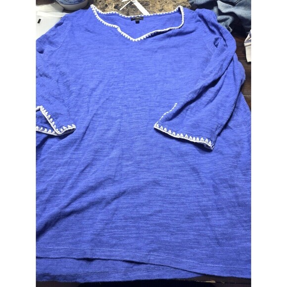 Talbots Tops - TALBOTS Women's Blue White Trim Cotton Linen Tunic Casual everyday Resort XL
